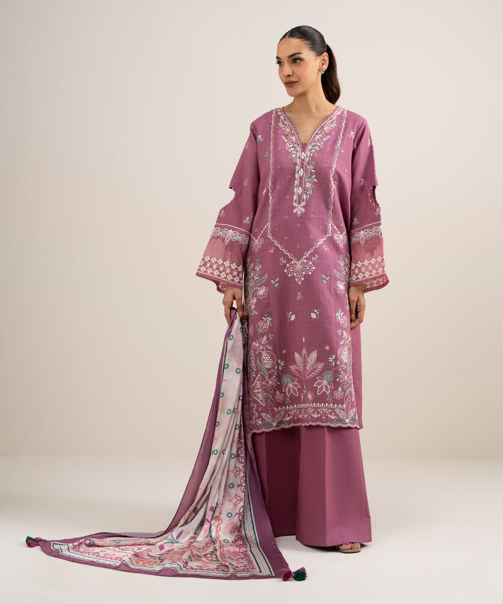 3 Piece - Embroidered Dobby Suit — Sapphire