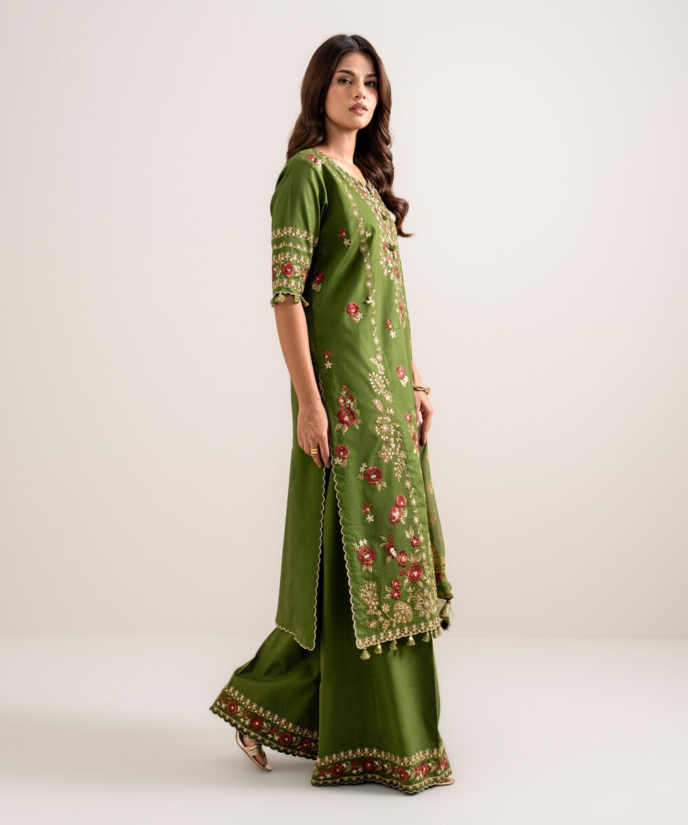 3 Piece - Embroidered Cotton Viscose Suit โ Sapphire view 3