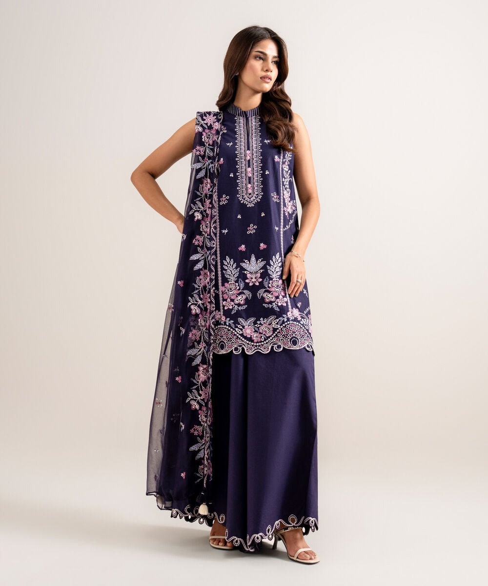 3 Piece - Embroidered Cotton Viscose Suit — Sapphire