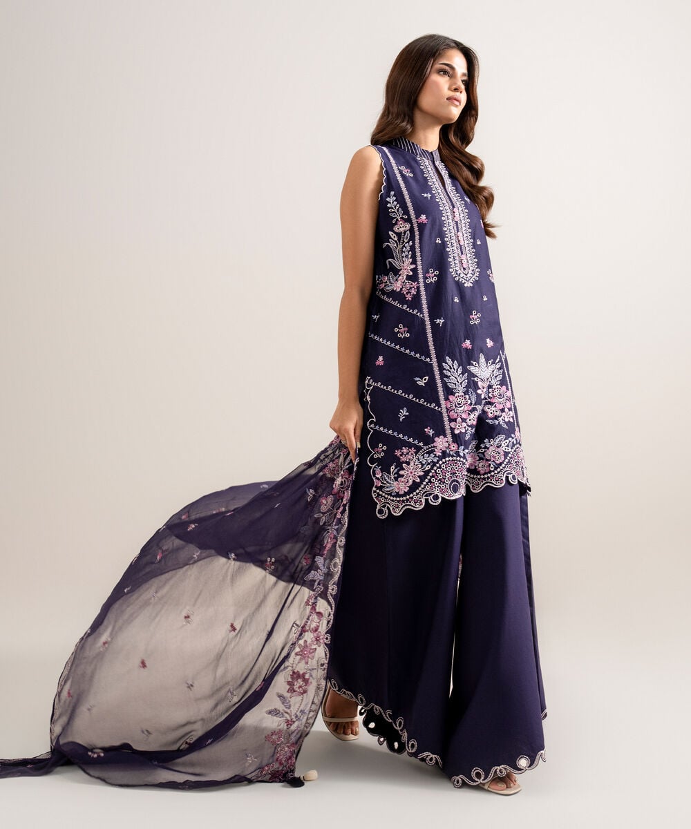 3 Piece - Embroidered Cotton Viscose Suit โ Sapphire view 3