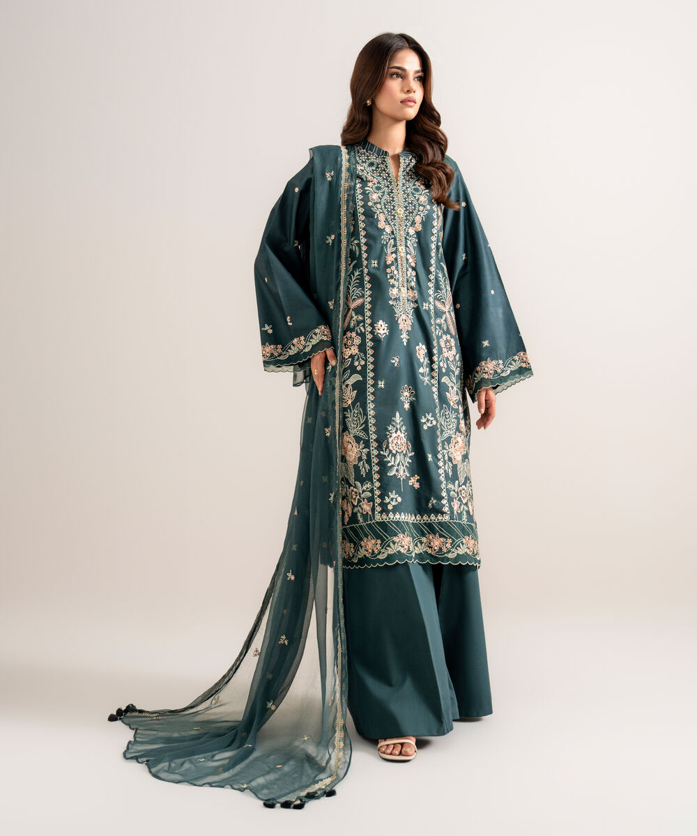 3 Piece - Embroidered Cotton Viscose Suit — Sapphire