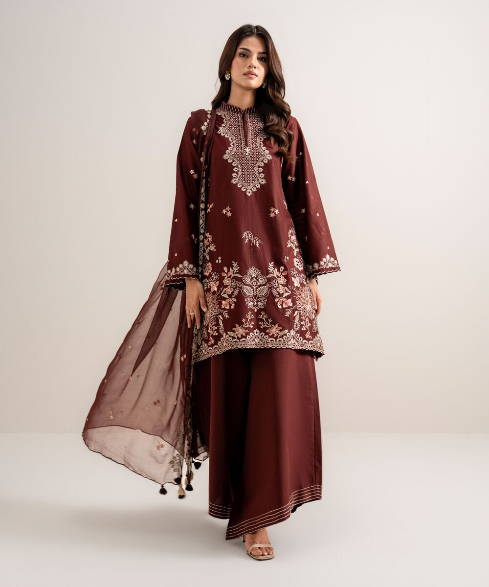 3 Piece - Embroidered Cotton Viscose Suit — Sapphire