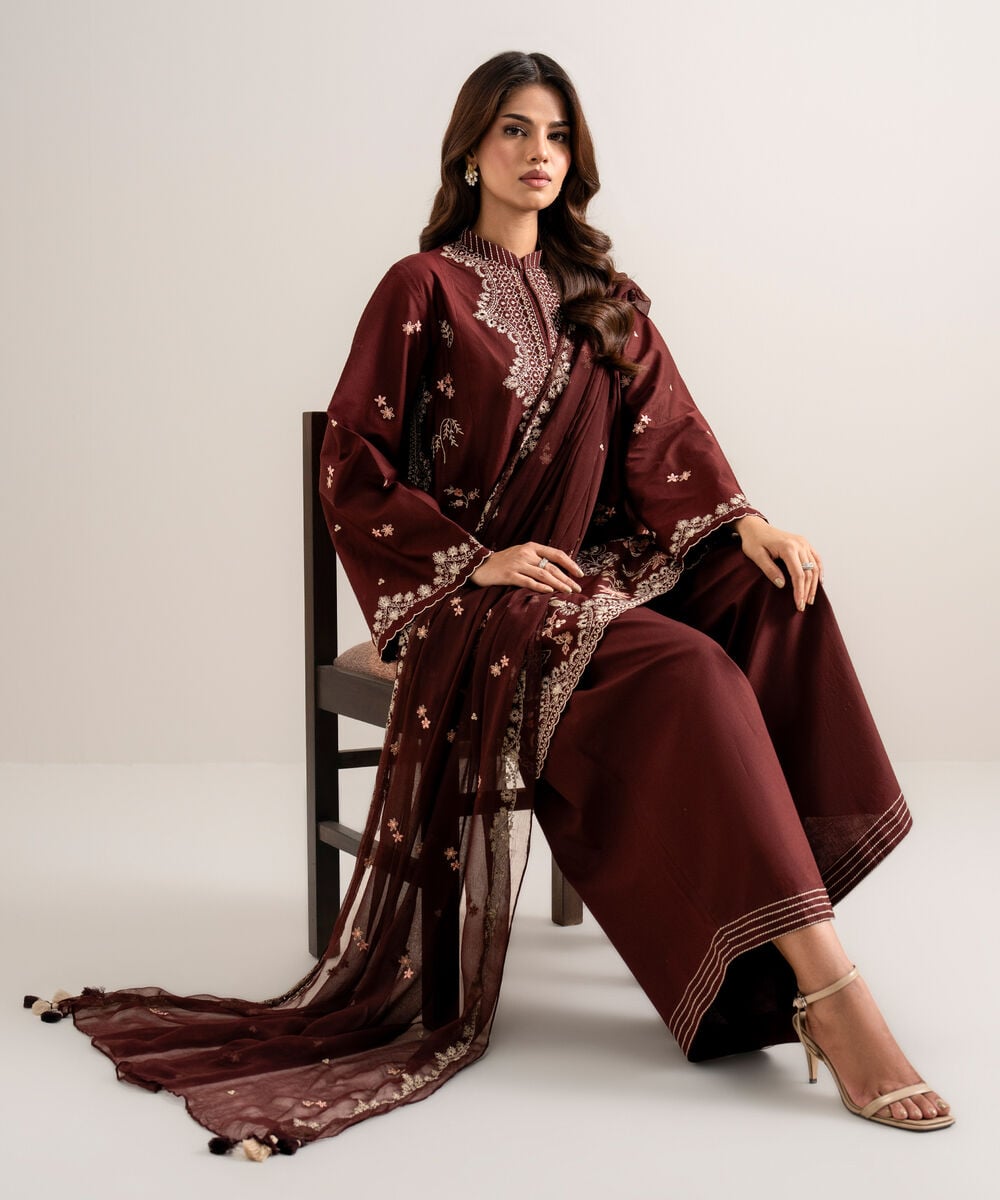 3 Piece - Embroidered Cotton Viscose Suit โ Sapphire view 3