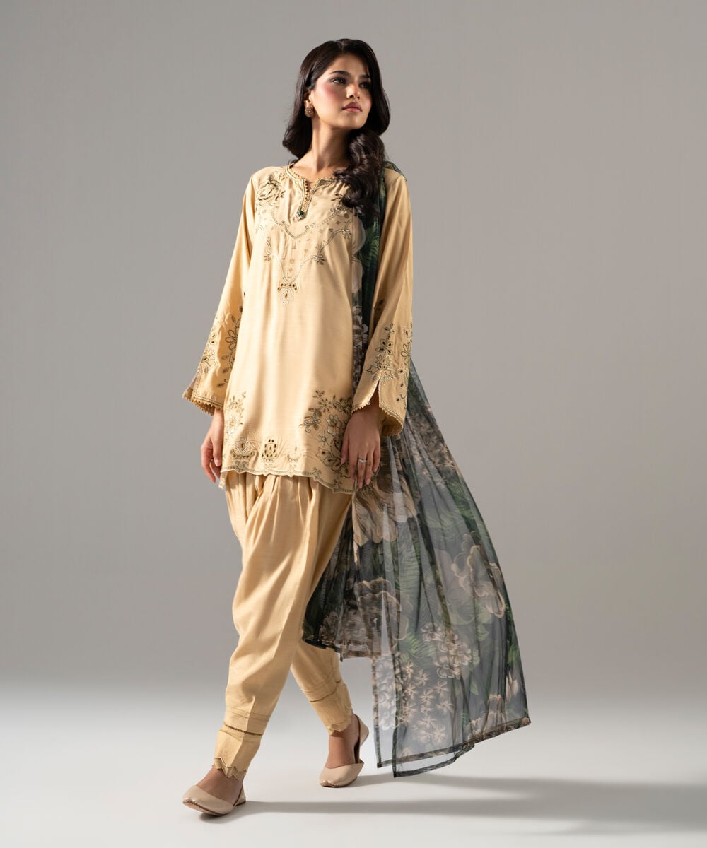 2 Piece - Embroidered Raw Silk Suit โ Sapphire view 3