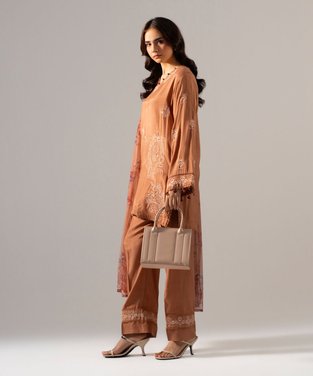3 Piece - Embroidered Raw Silk Suit — Sapphire view 3