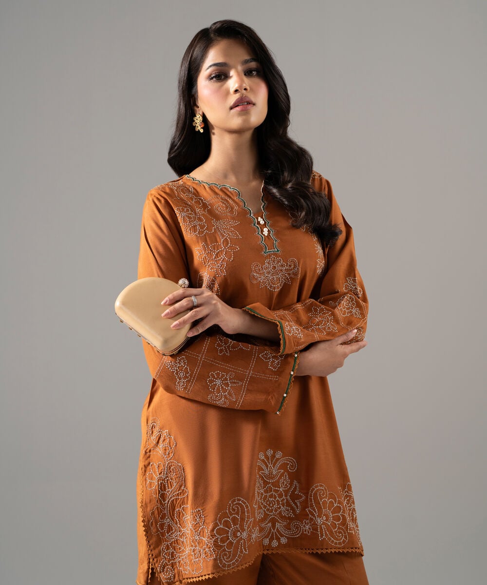 2 Piece - Embroidered Raw Silk Suit — Sapphire
