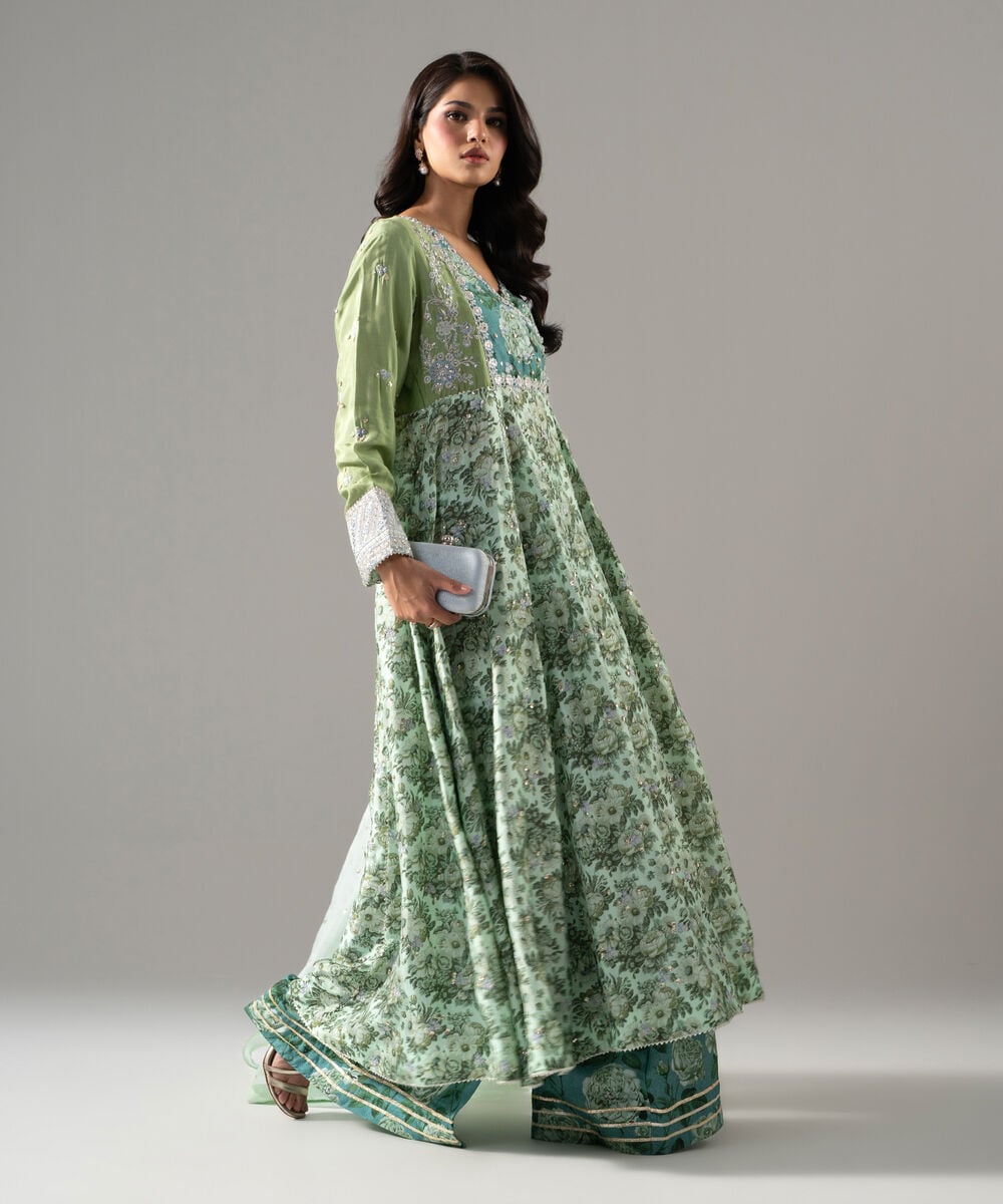 3 Piece - Embroidered Raw Silk Suit — Sapphire view 3