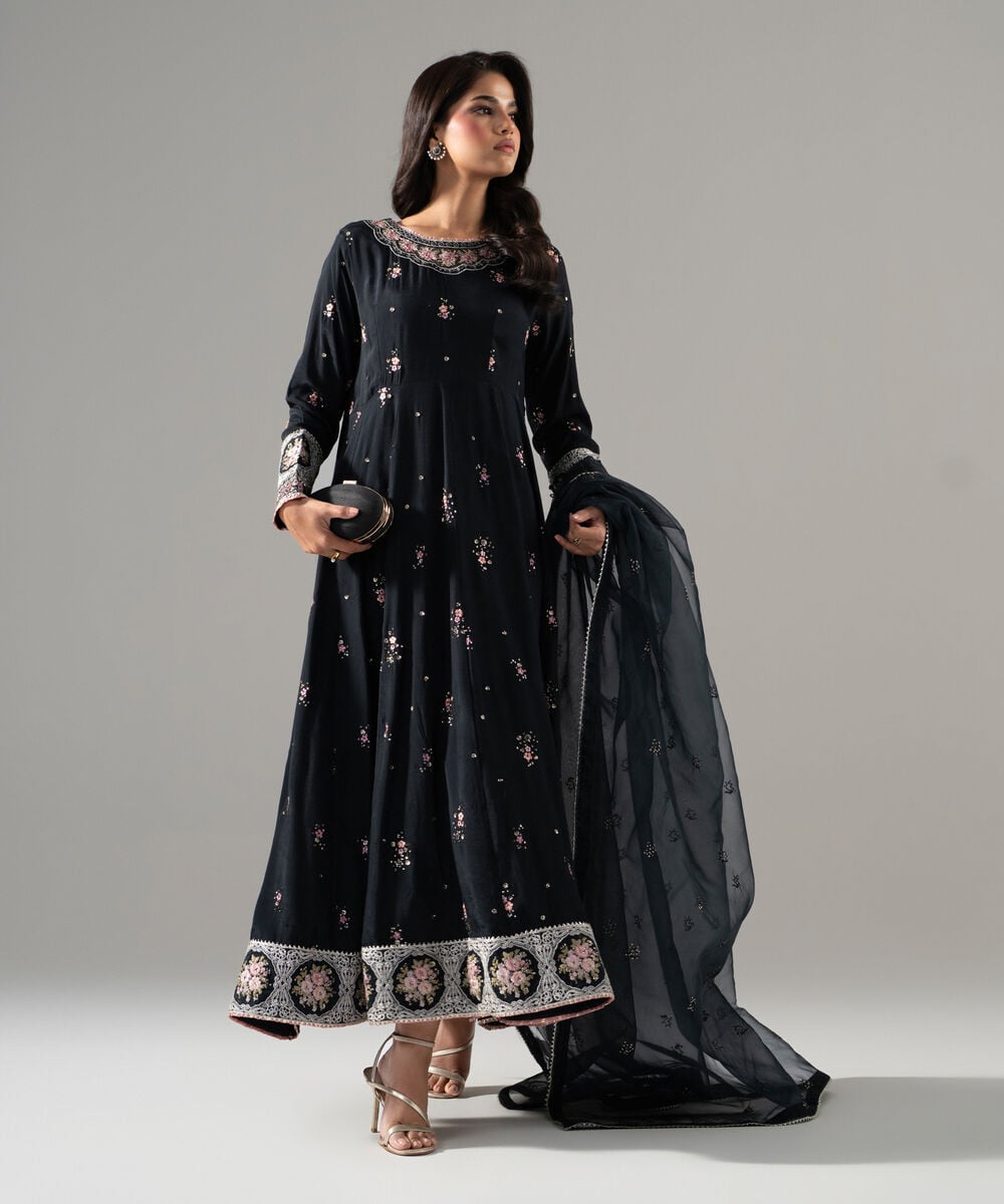 2 Piece - Embroidered Raw Silk Suit โ Sapphire view 3