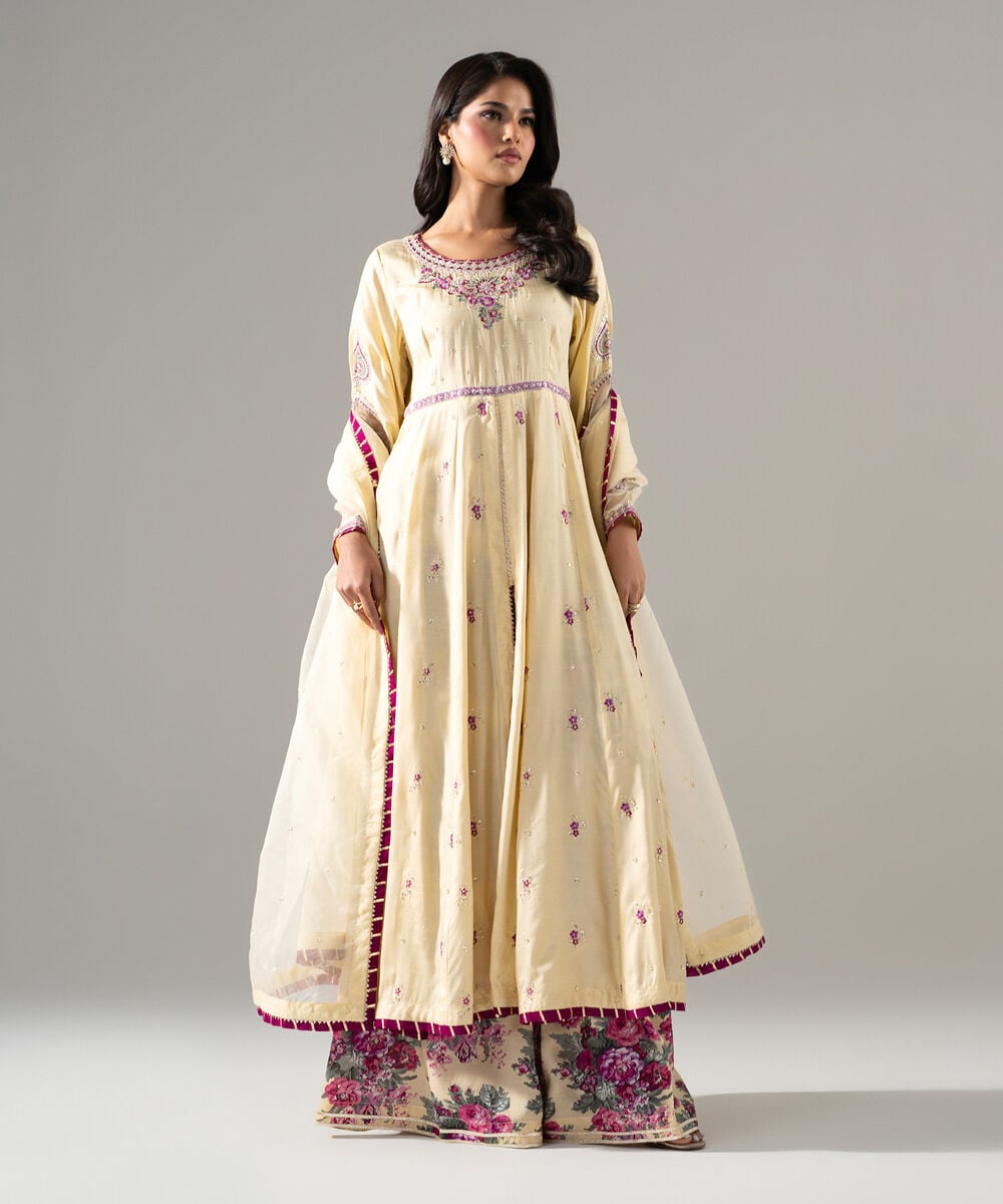 3 Piece - Embroidered Raw Silk Suit — Sapphire