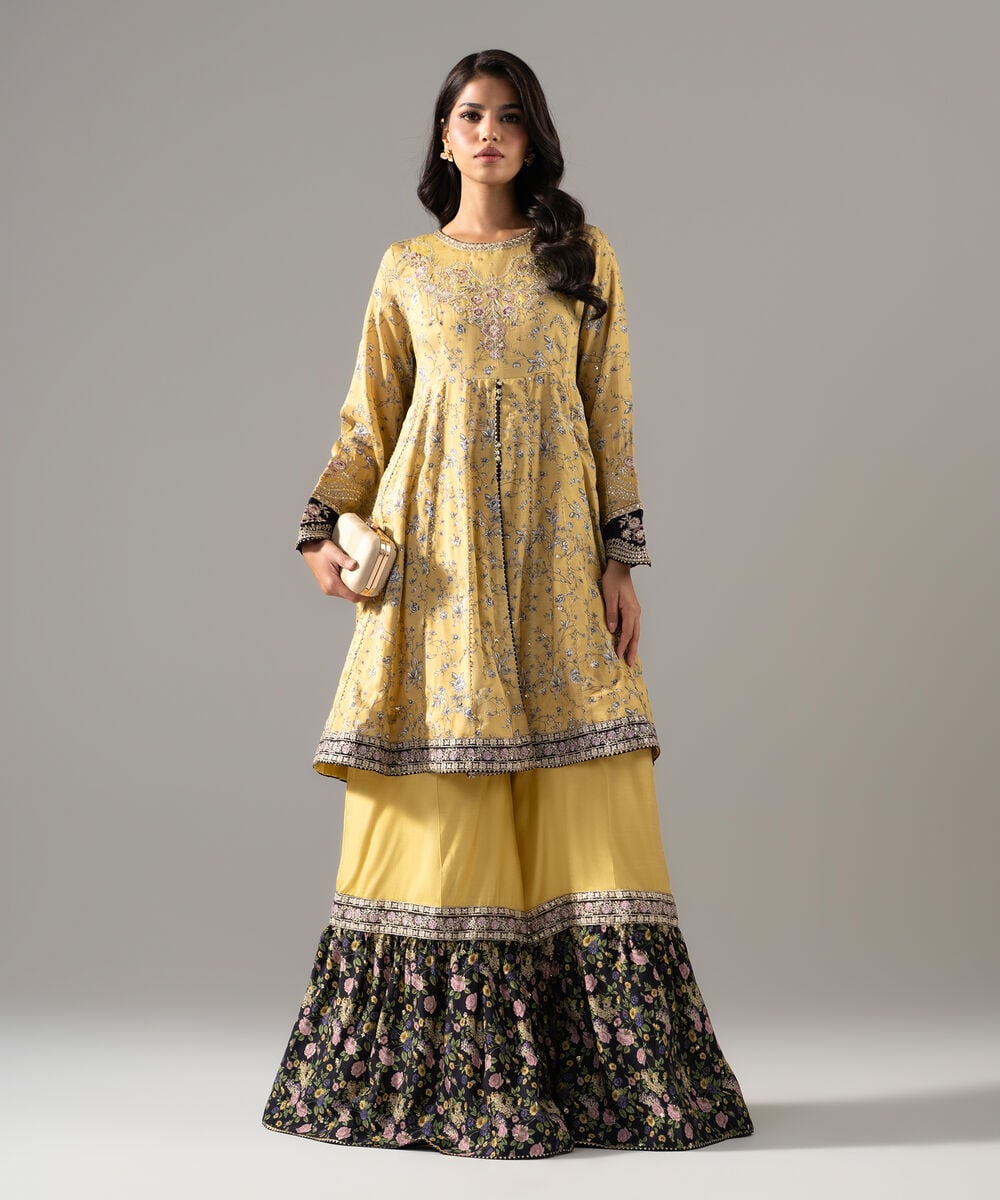 2 Piece - Embroidered Raw Silk Suit — Sapphire view 3