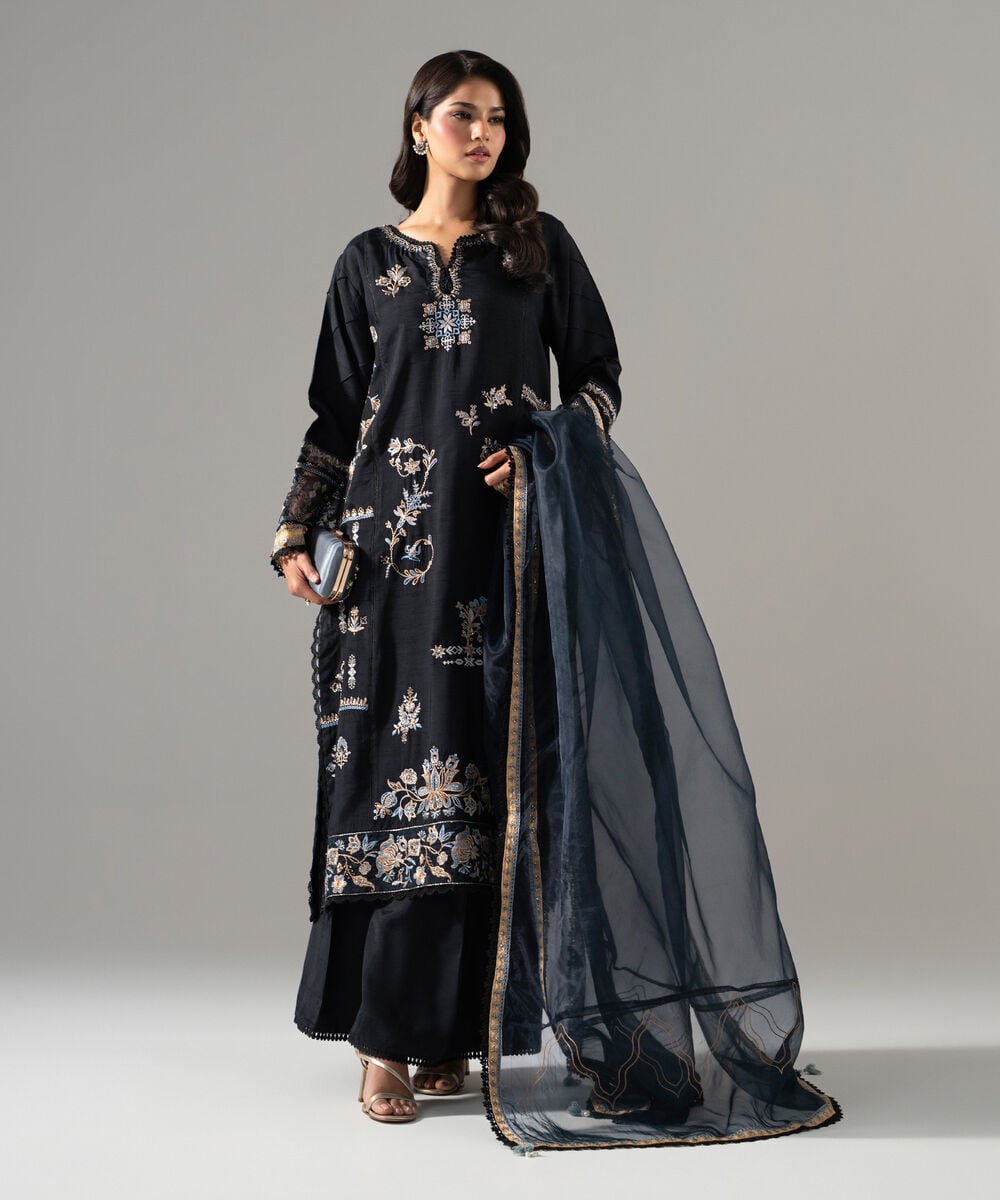 3 Piece - Embroidered Raw Silk Suit โ Sapphire view 3