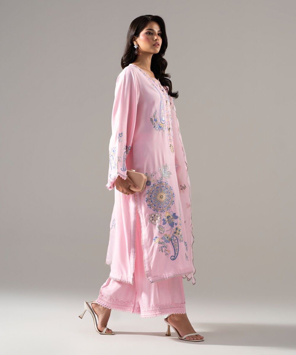 3 Piece - Embroidered Raw Silk Suit โ Sapphire view 3