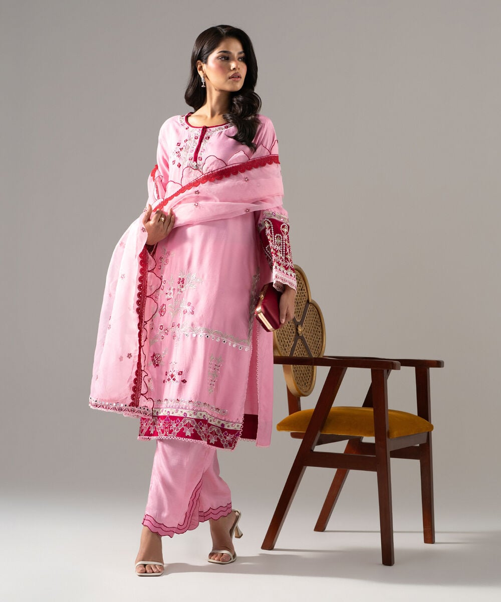 3 Piece - Embroidered Raw Silk Suit — Sapphire