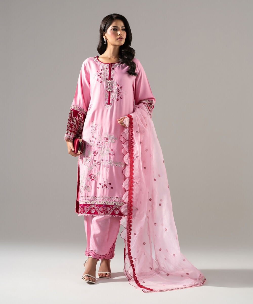 3 Piece - Embroidered Raw Silk Suit โ Sapphire view 3