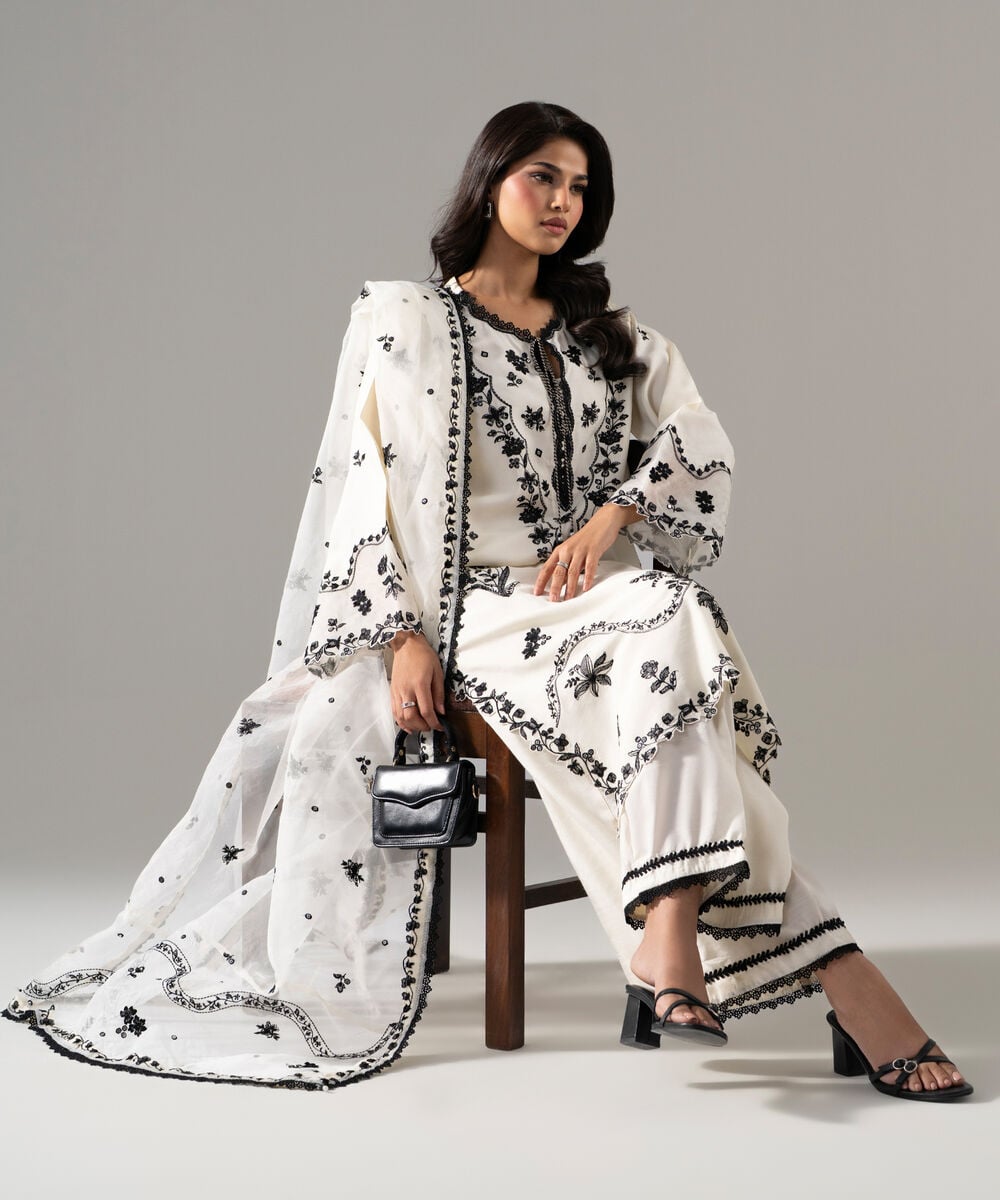 3 Piece - Embroidered Raw Silk Suit — Sapphire