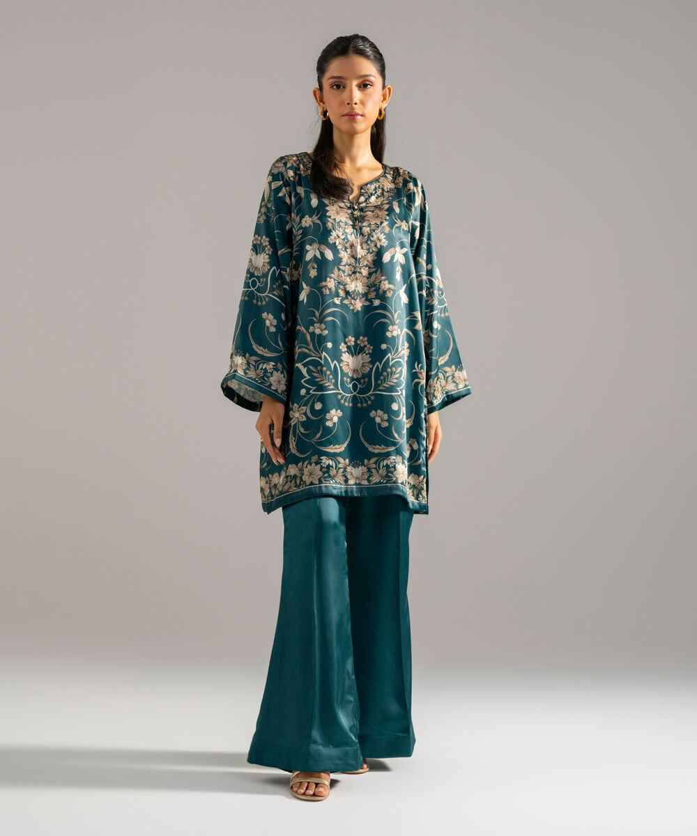 2 Piece - Printed Satin Suit — Sapphire
