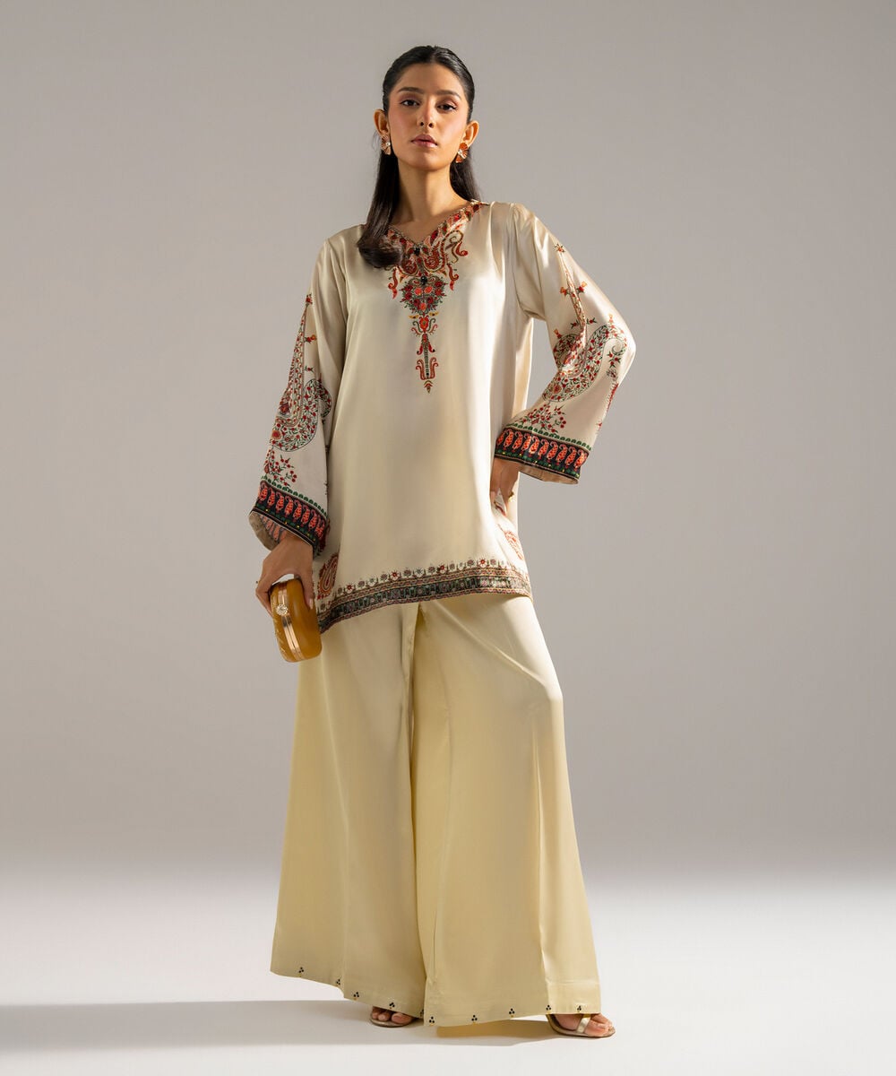 2 Piece - Printed Satin Suit — Sapphire