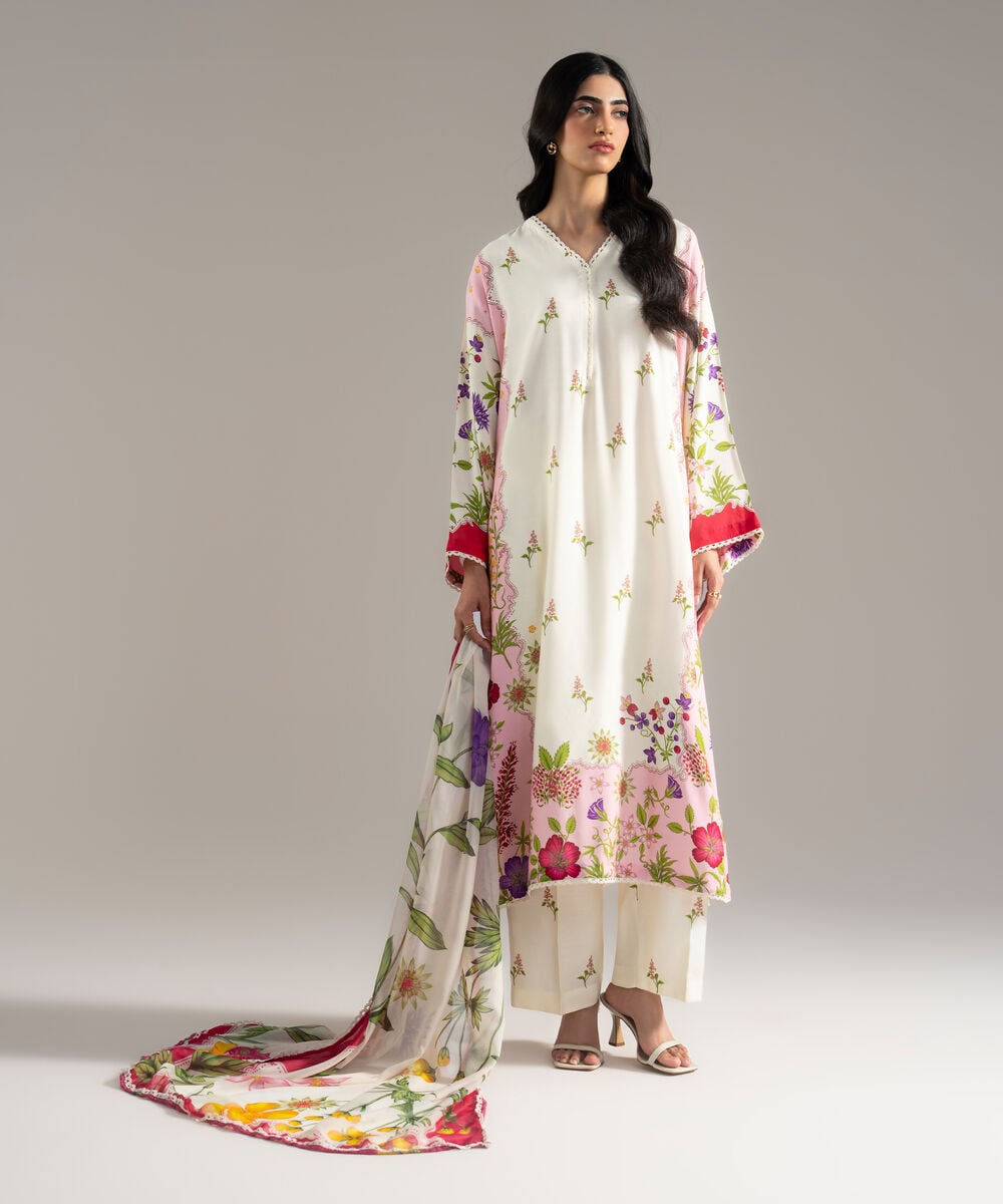 3 Piece - Printed Raw Silk Suit — Sapphire