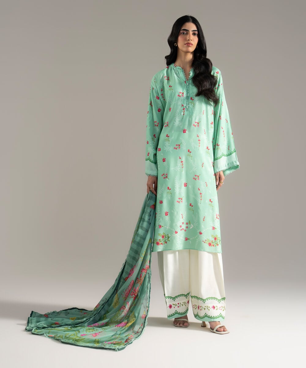 3 Piece - Printed Raw Silk Suit — Sapphire