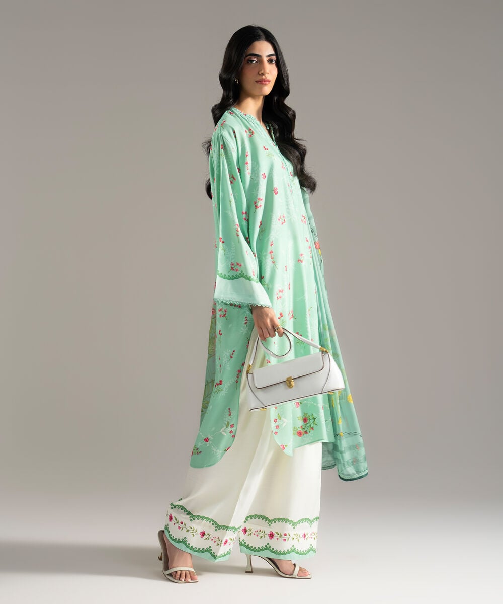 3 Piece - Printed Raw Silk Suit โ Sapphire view 3