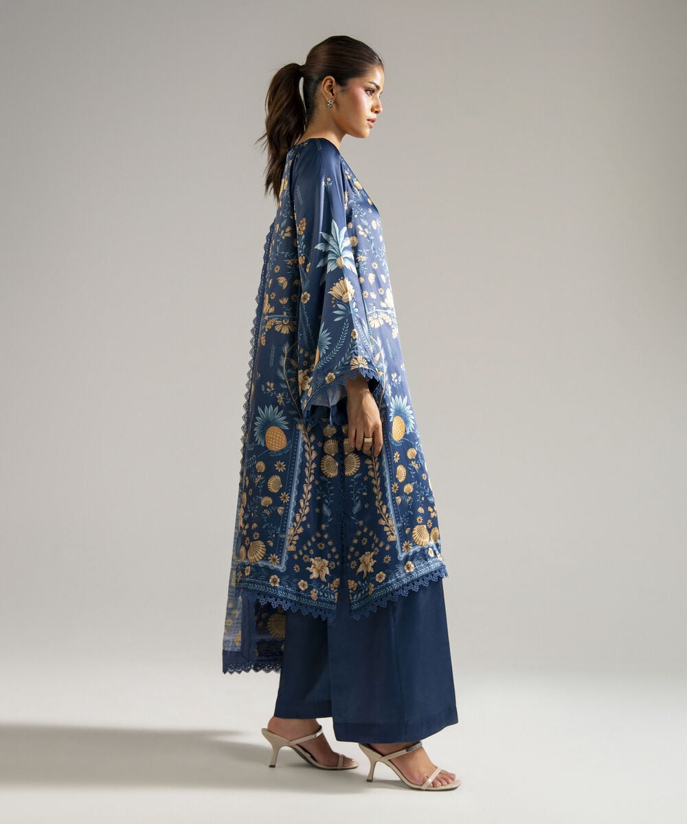 3 Piece - Printed Satin Suit โ Sapphire view 3