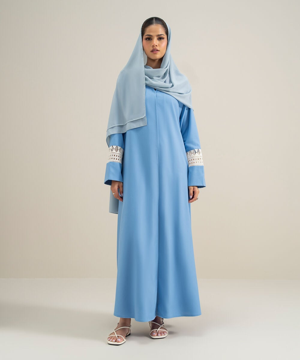 Lace Trim Abaya — Sapphire