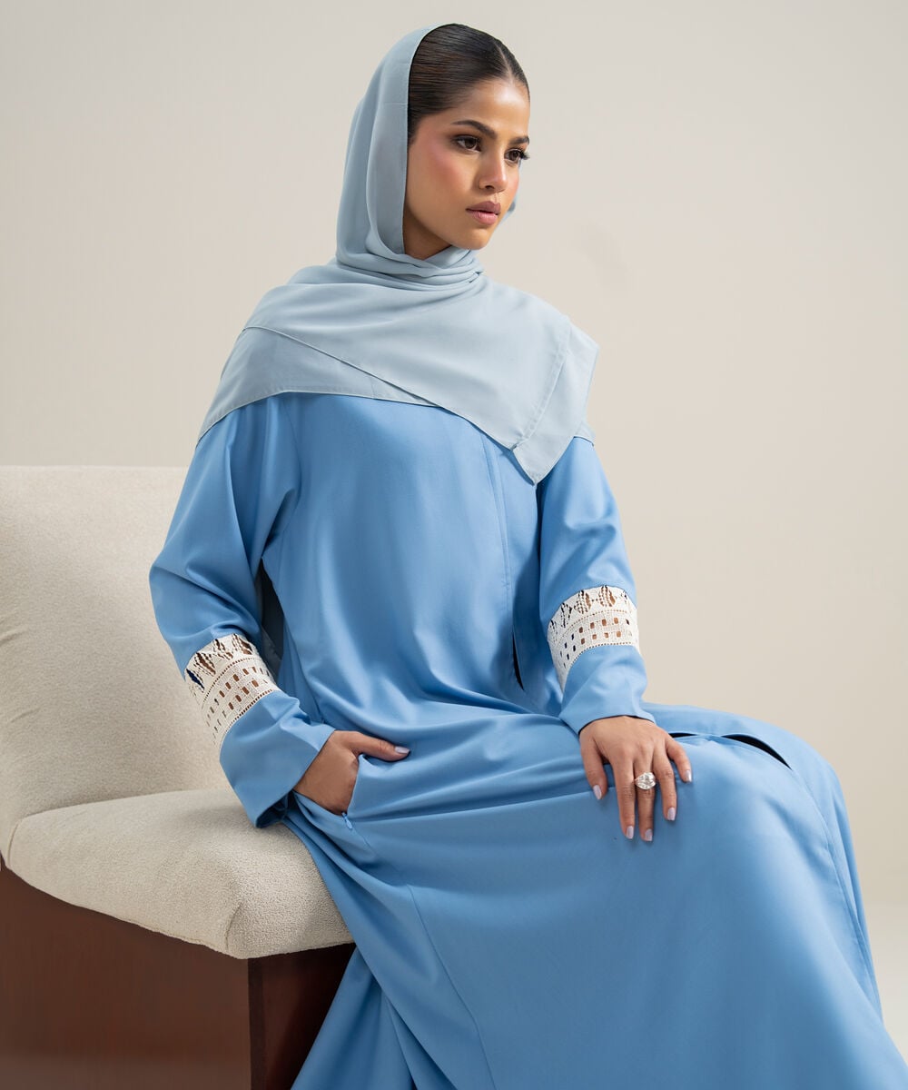 Lace Trim Abaya โ Sapphire view 3