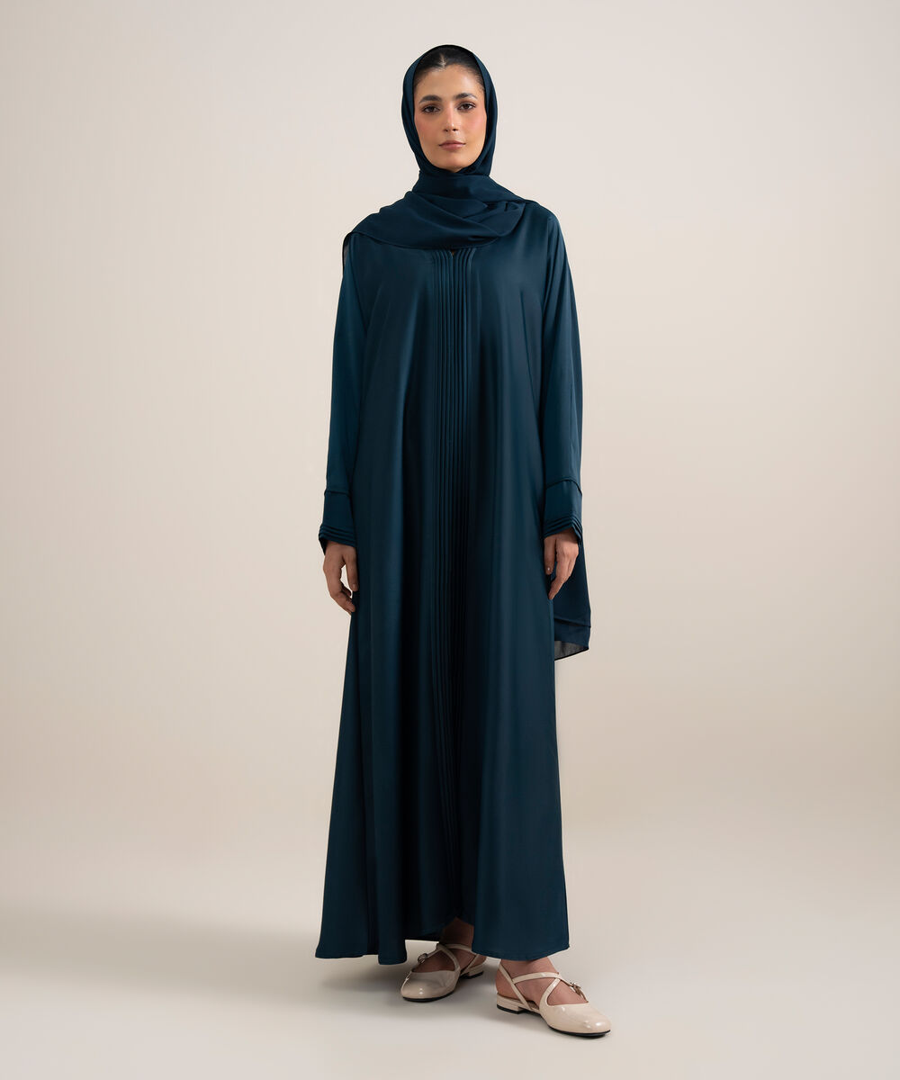 Pleated Kimono Abaya Set — Sapphire