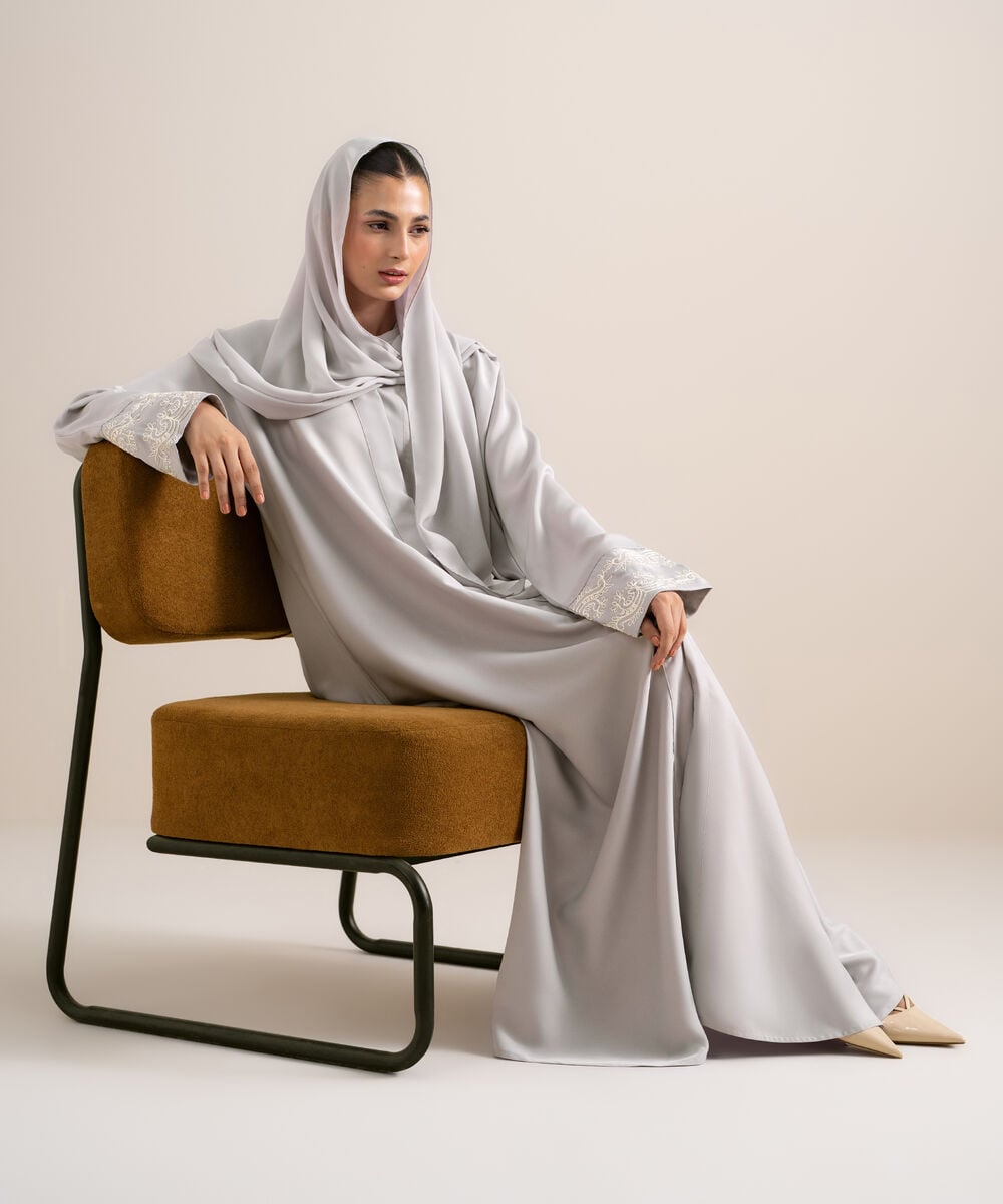 Embroidered Kimono Abaya Set — Sapphire