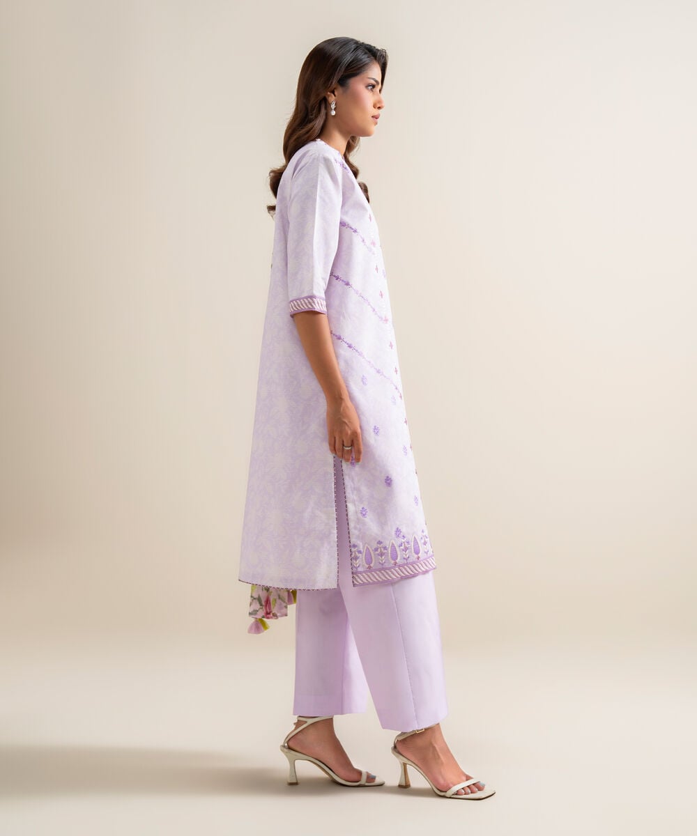 3 Piece - Embroidered Zari Cotton Suit — Sapphire view 3