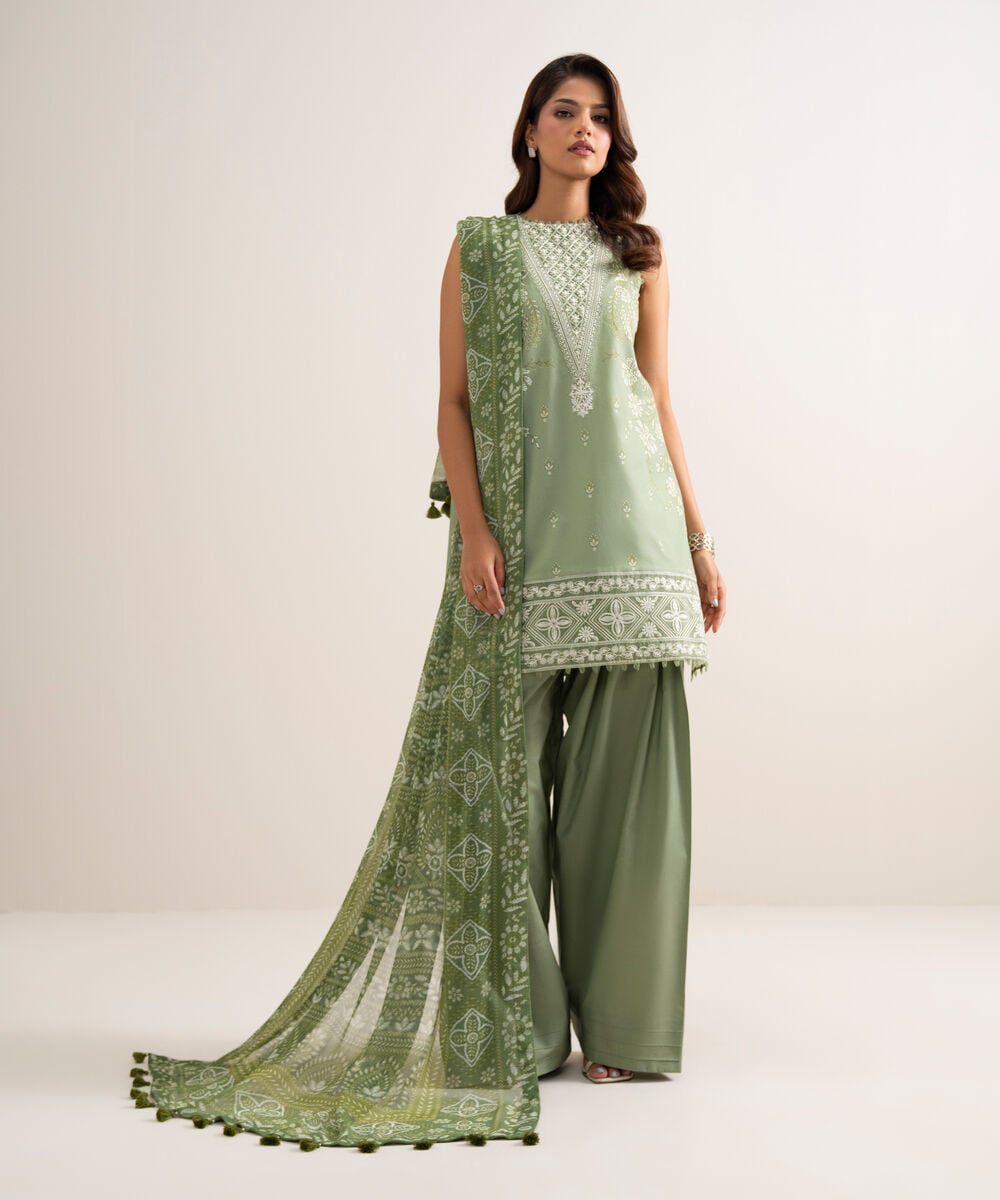 3 Piece - Embroidered Lawn Suit — Sapphire