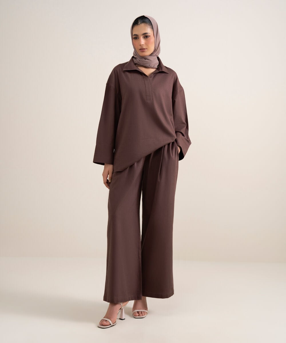 Pleated Wide-Leg Pants — Sapphire
