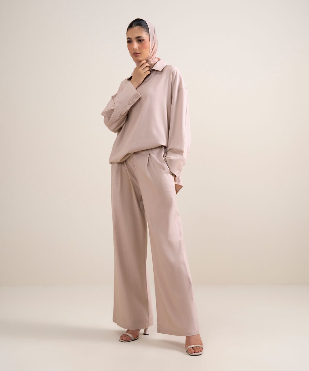 Pleated Wide-Leg Pants — Sapphire