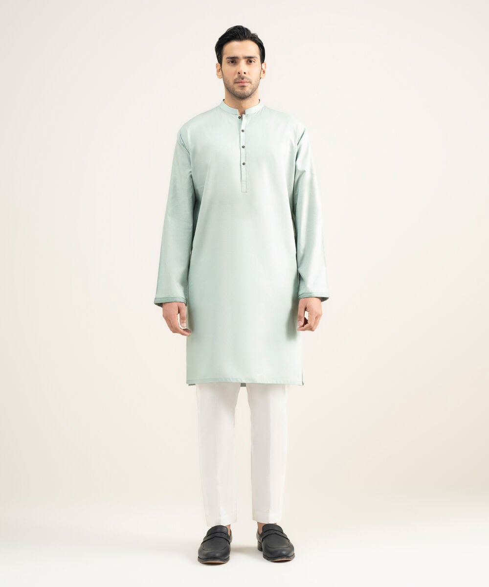 Embroidered Cotton Jacquard Kurta โ Sapphire view 3