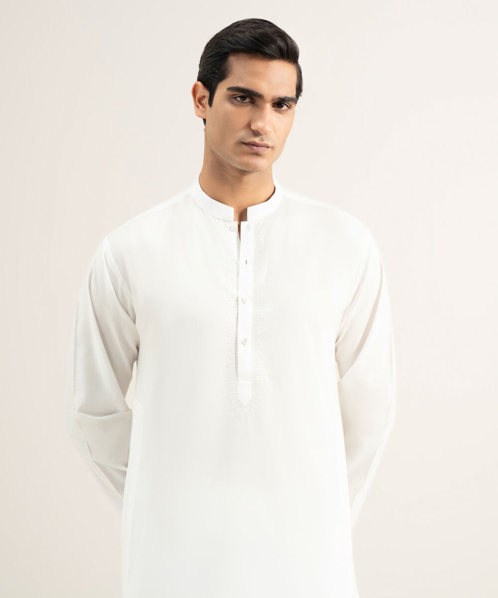 Embroidered Cotton Jacquard Kurta — Sapphire