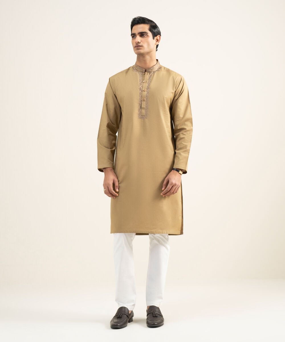 Embroidered Cotton Jacquard Kurta โ Sapphire view 3