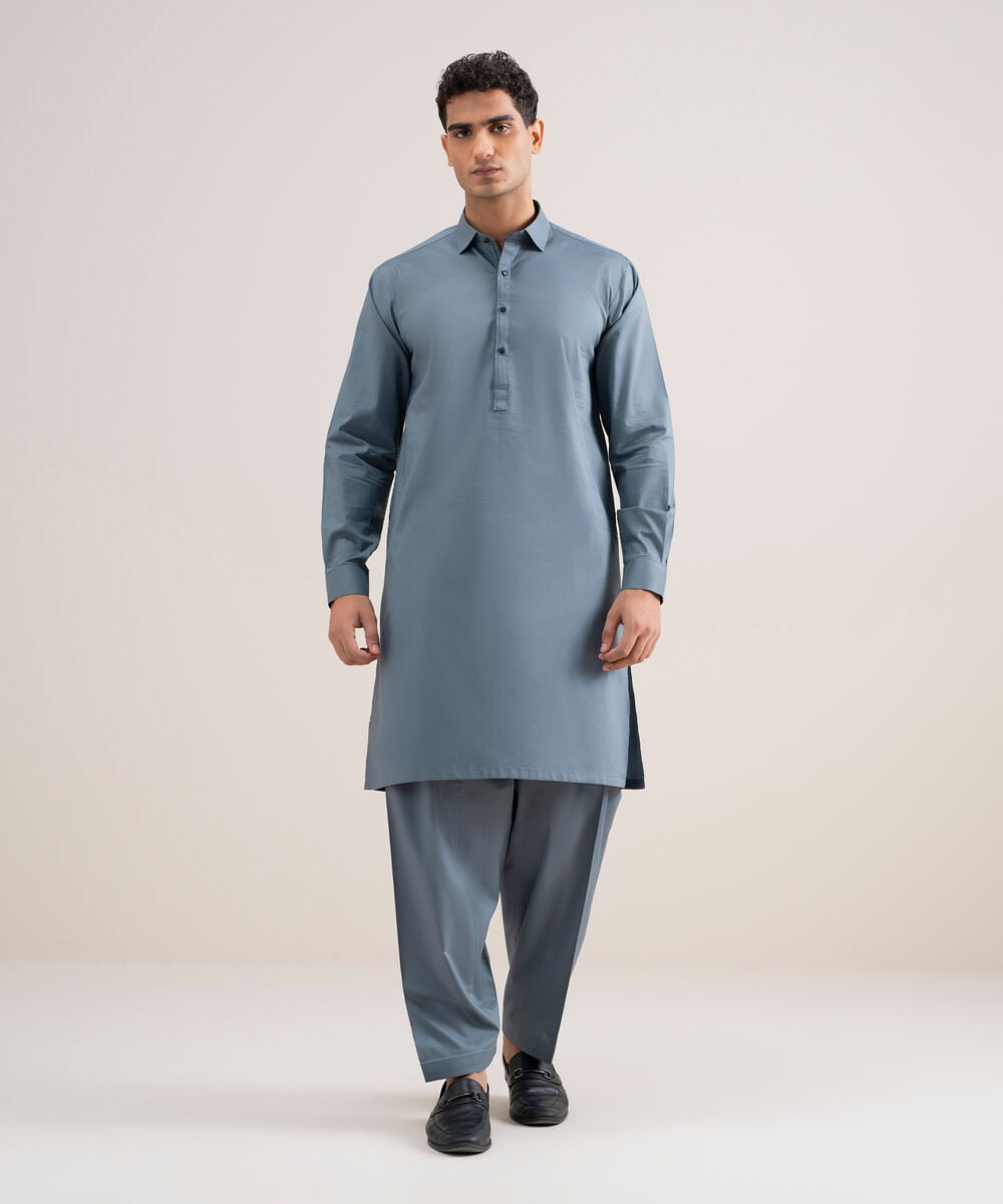 Premium Cotton Dobby Suit — Sapphire