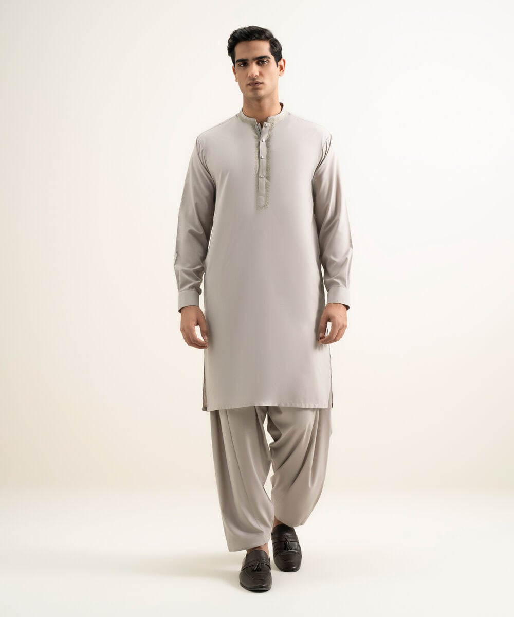 Embroidered Wash & Wear Suit — Sapphire