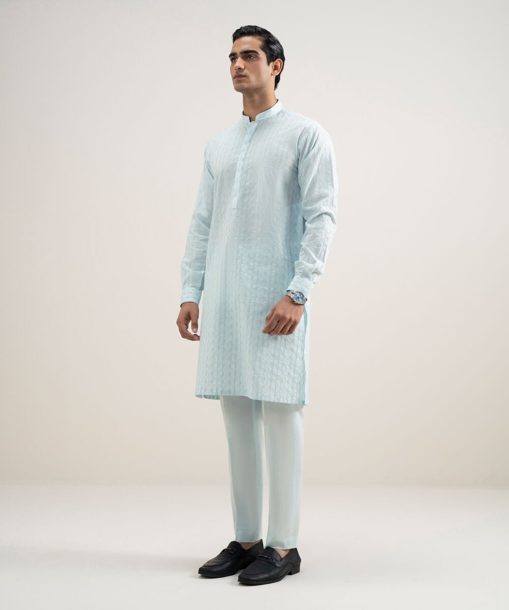 Embroidered Cotton Suit — Sapphire view 3
