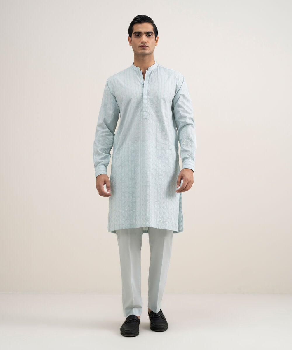 Embroidered Cotton Suit — Sapphire