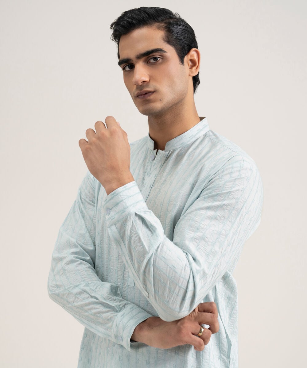 Embroidered Cotton Suit — Sapphire view 3