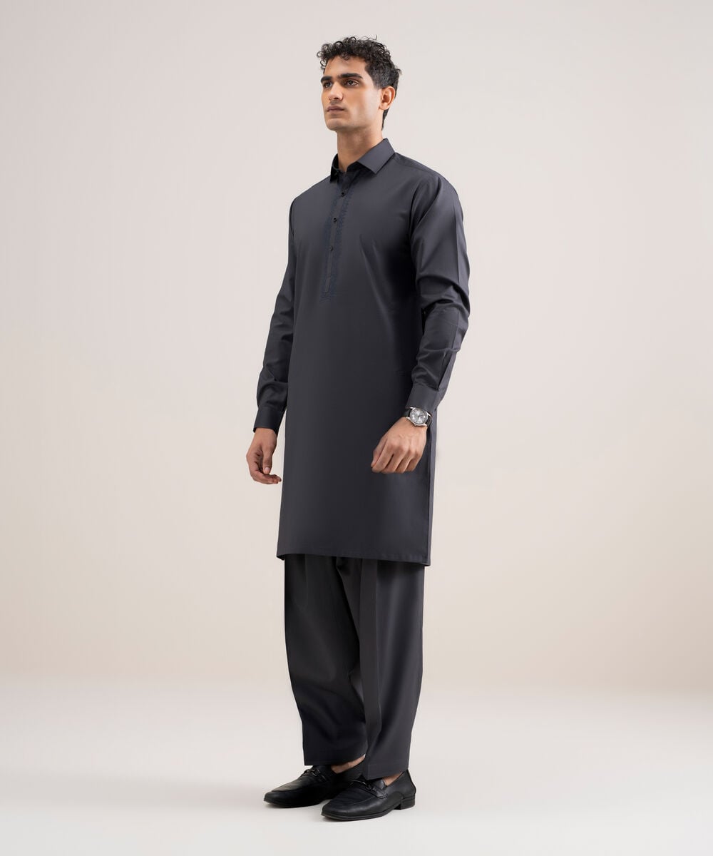 Embroidered Cotton Dobby Suit — Sapphire view 3