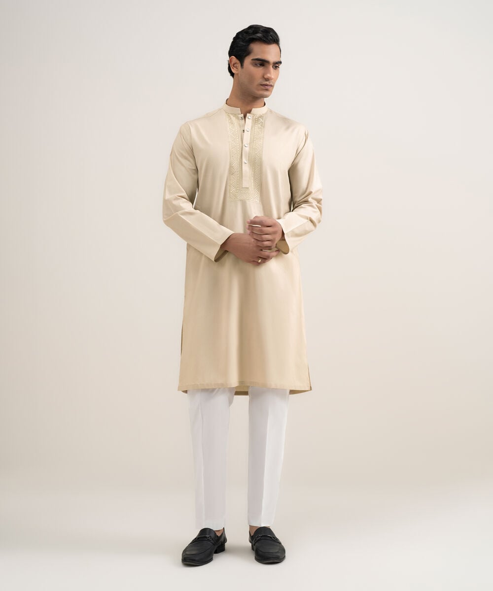 Embroidered Cotton Kurta — Sapphire