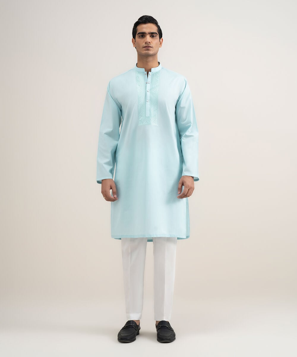 Embroidered Cotton Kurta — Sapphire