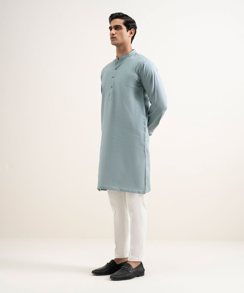 Cotton Jacquard Kurta — Sapphire view 3