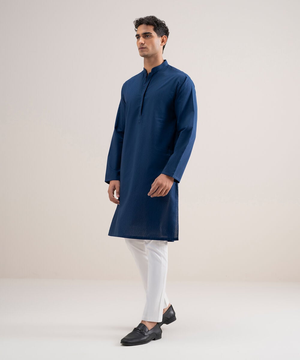 Premium Cotton Jacquard Kurta โ Sapphire view 3