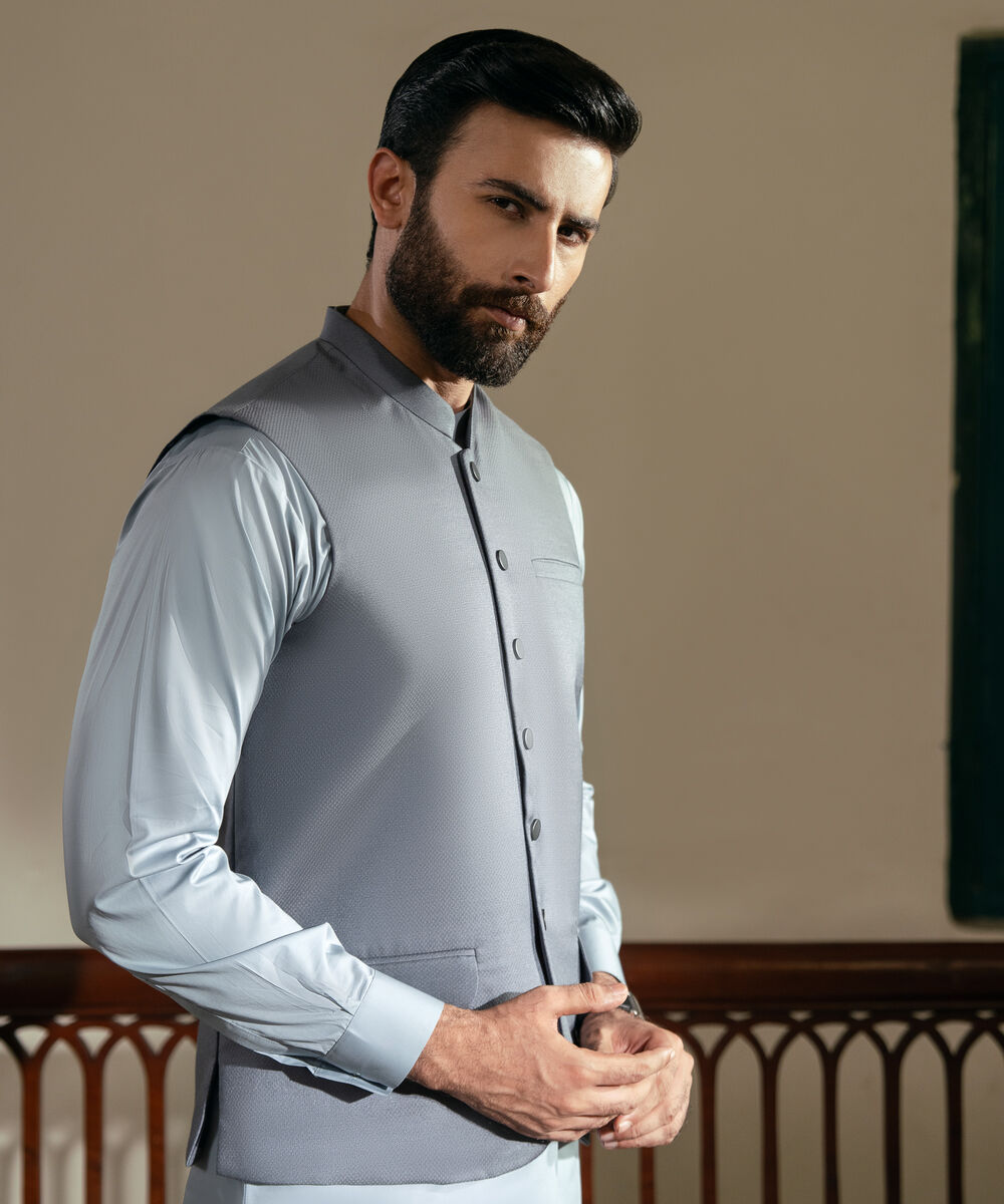 Textured Dobby Waistcoat — Sapphire view 3