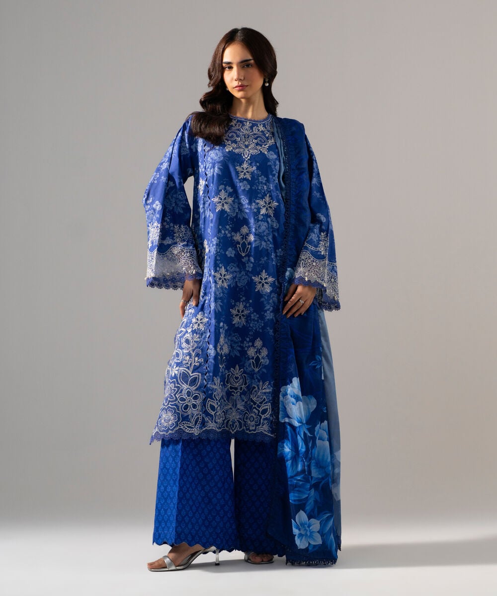 3 Piece - Embroidered Jacquard Suit — Sapphire