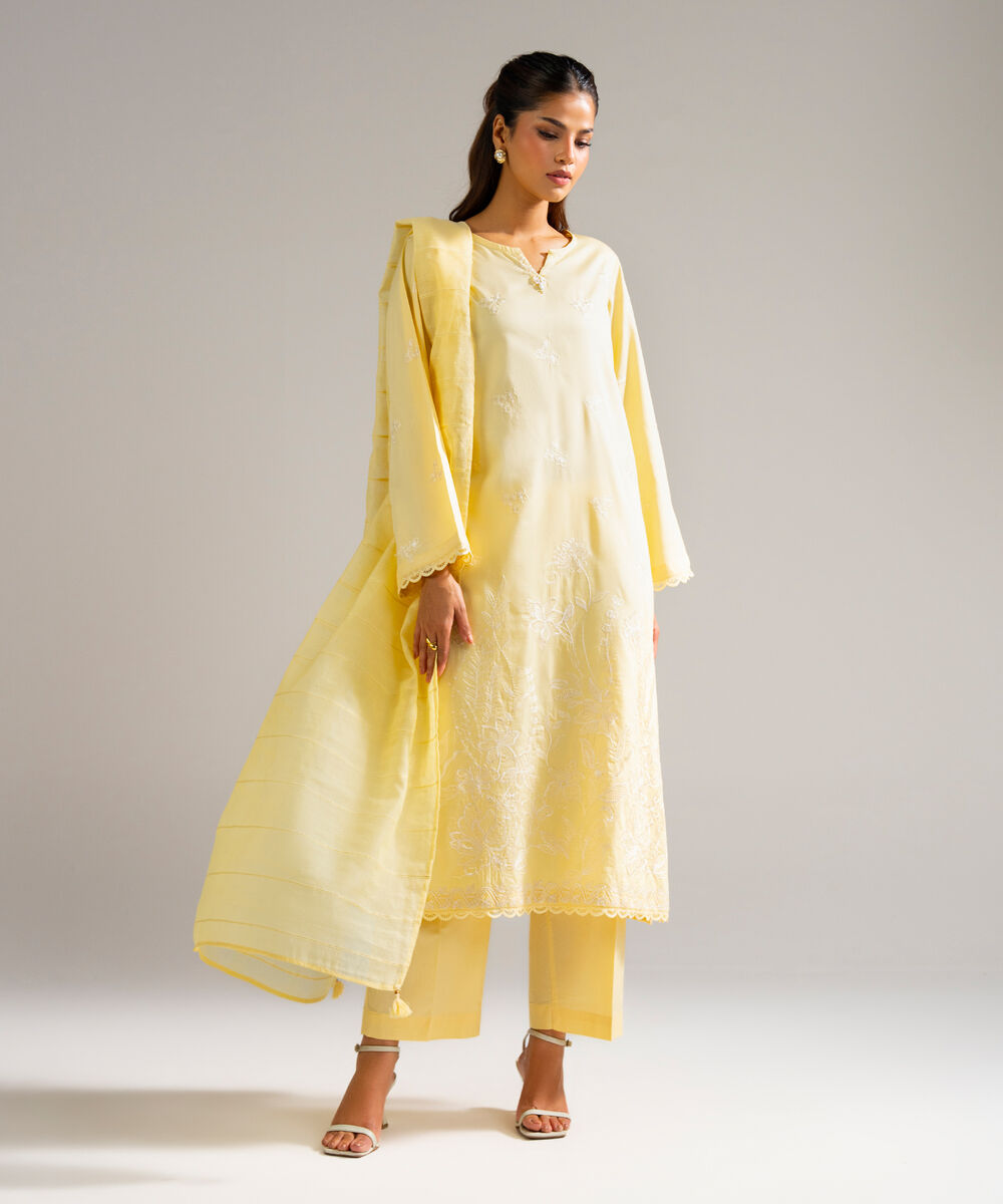 3 Piece - Embroidered Cotton Satin Suit — Sapphire view 3