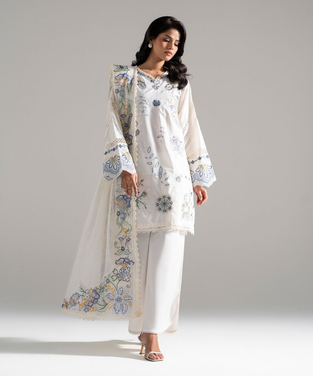 Embroidered Khaddi Net Dupatta — Sapphire